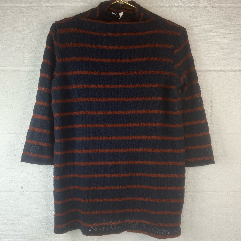 BDG Navy Striped Mock Neck Knit Top, Medium